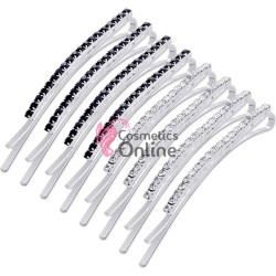 Agrafe metalice pentru par cu strasuri MH003, set 12 bucati Argintiu cu Negru